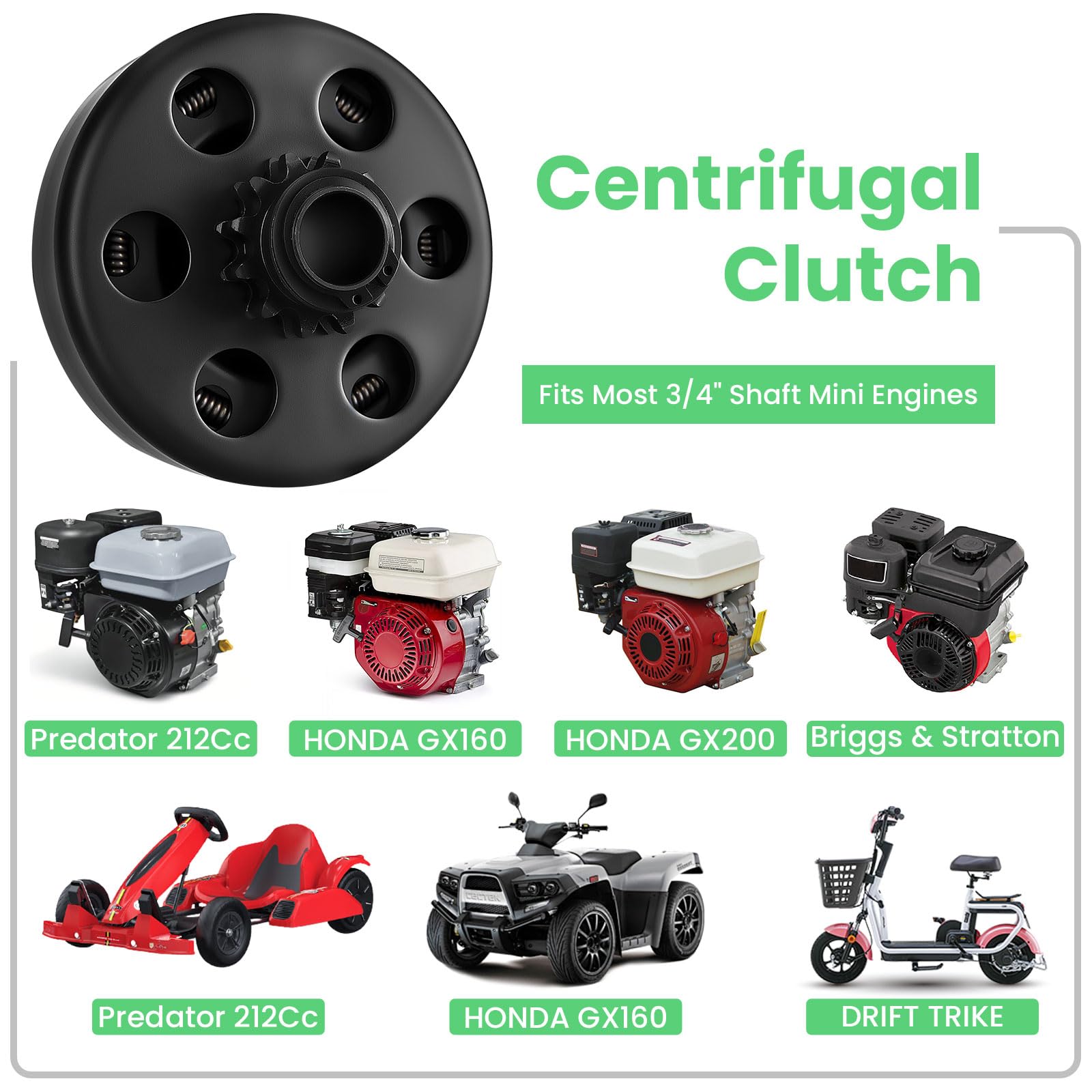 mycheng Predator 212 clutch kit includes #35 chain and hardware for quick setup.