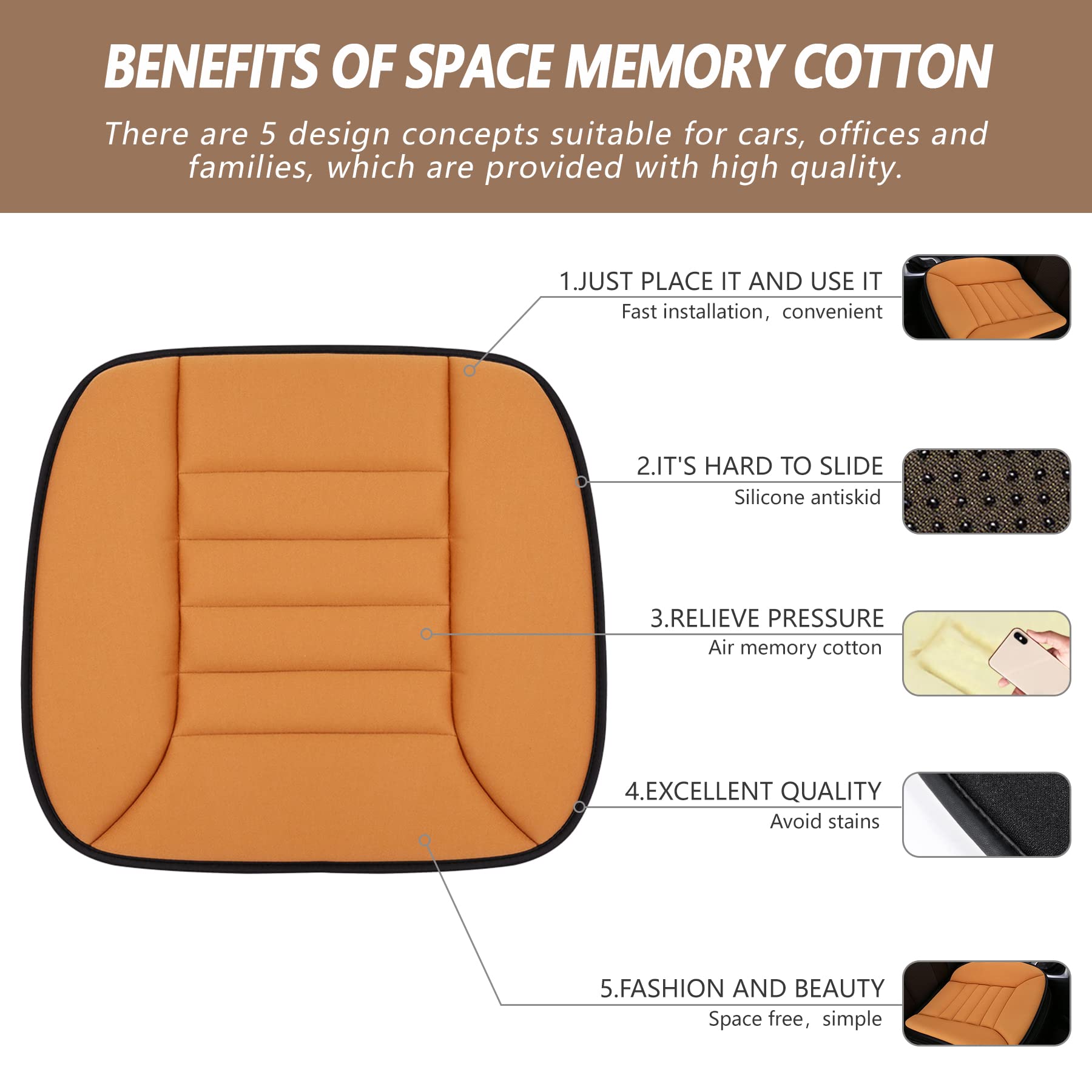 MYFAMIREA memory foam cushion provides soft, supportive comfort on daily commutes.