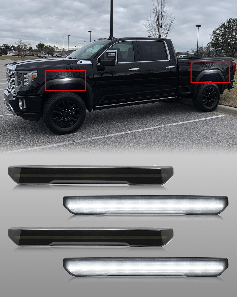 Mynoway smoked-lens front-left side marker light improves visibility and style.