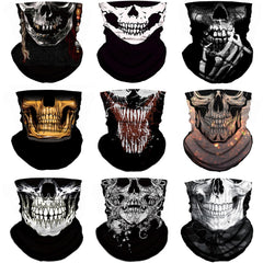 M-YOUNG neck gaiter with skull motorcycle pattern for versatile outdoor wear and sun protection.