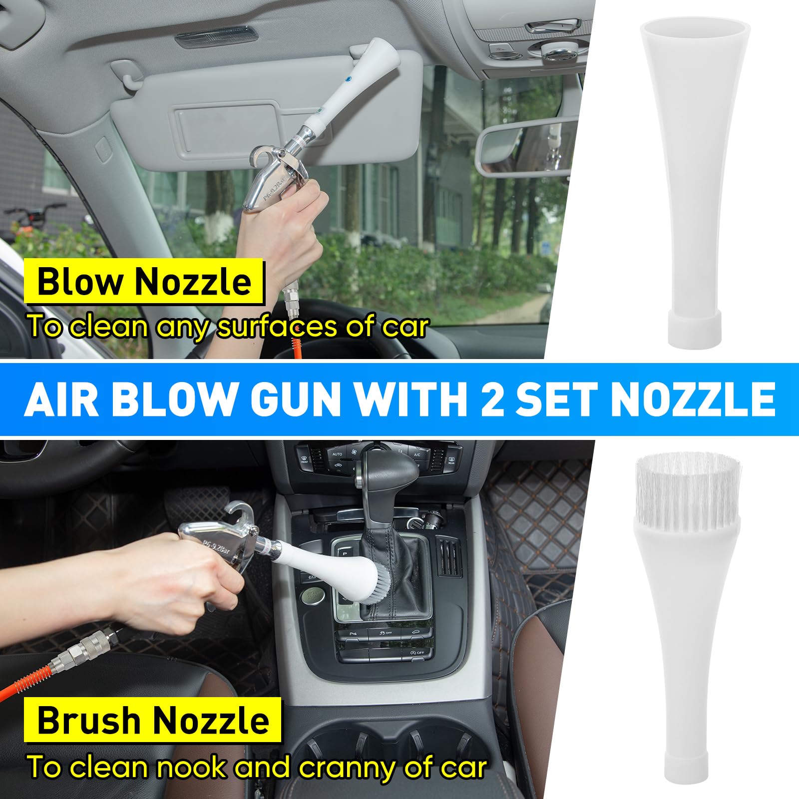 MYPIN 360° rotating blow nozzle reaches hard-to-access crevices.