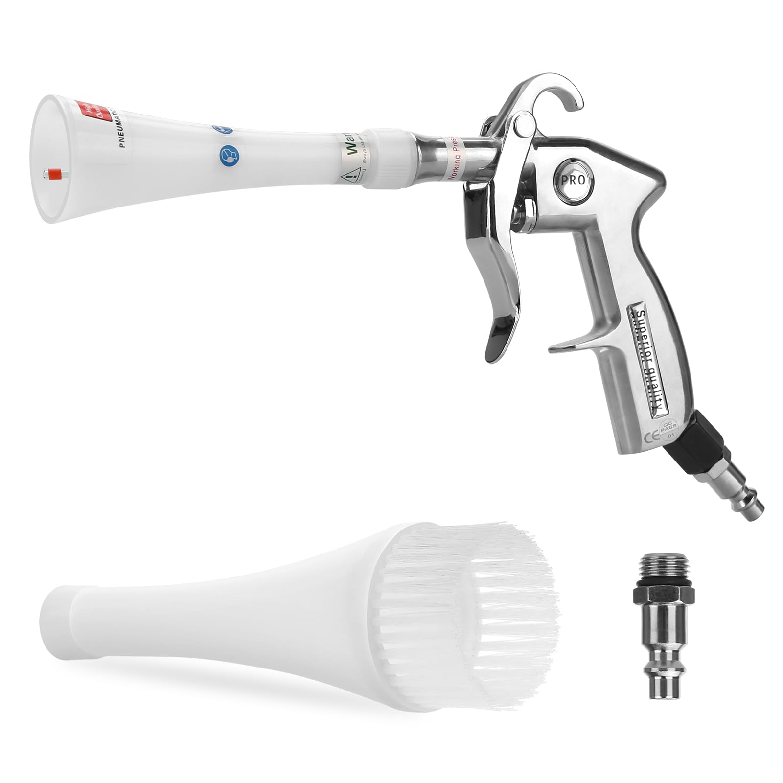 MYPIN aluminium car cleaning gun with tapered nozzle delivers a strong airflow for car interiors.