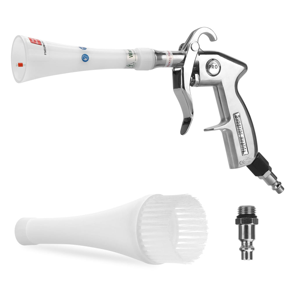 MYPIN aluminium car cleaning gun with tapered nozzle delivers a strong airflow for car interiors.