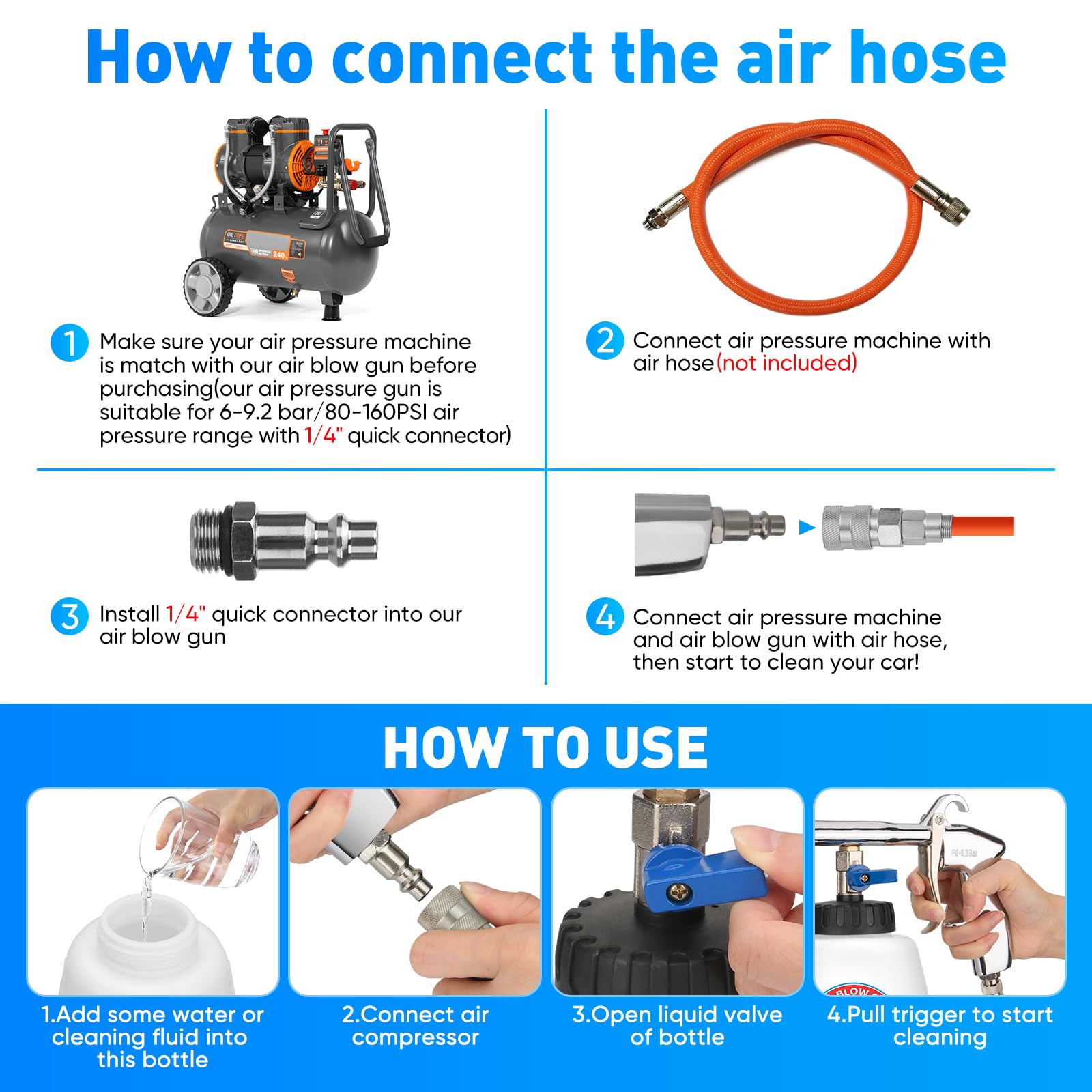 1/4-inch adapter compatibility for easy compressor attachment