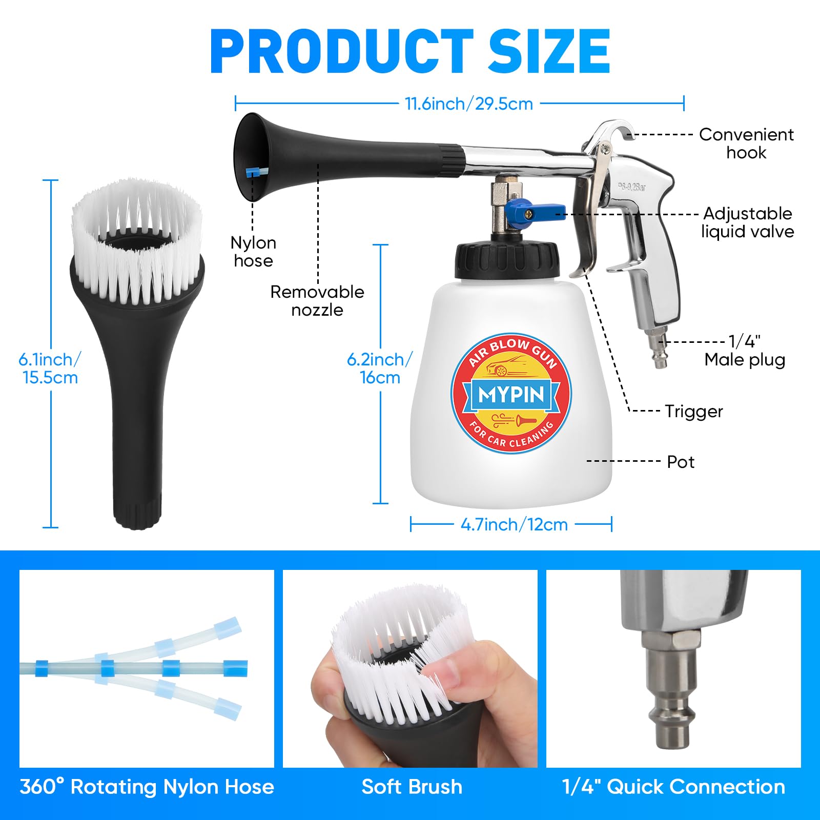 Brush nozzle from MYPIN removes stubborn stains and pet hair
