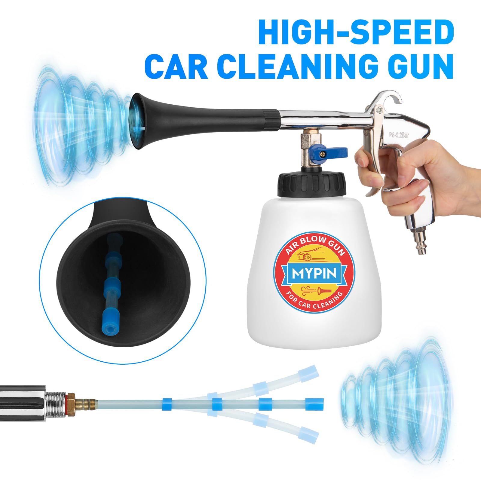 Velvet-safe aluminum body from MYPIN for interior cleaning