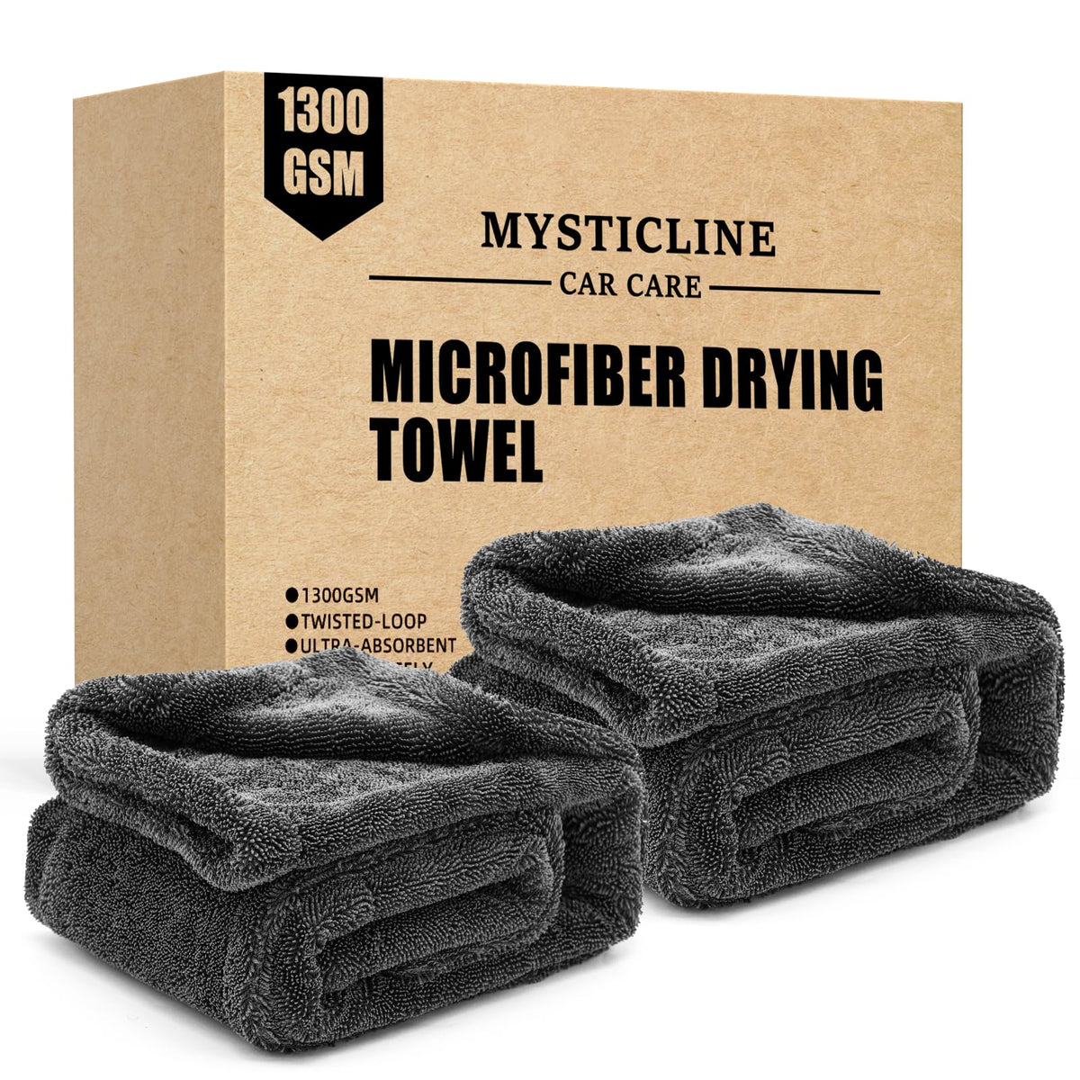 Mysticline car drying towel front view, double-sided and highly absorbent for streak-free results.