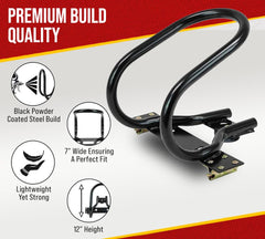 Mytee Products 7in wheel chock side view highlighting durable steel and powder coating.