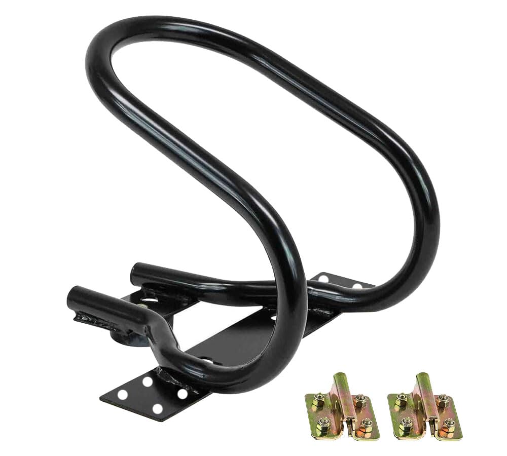 Mytee Products 7in wheel chock top view emphasizing compact, space-saving design.