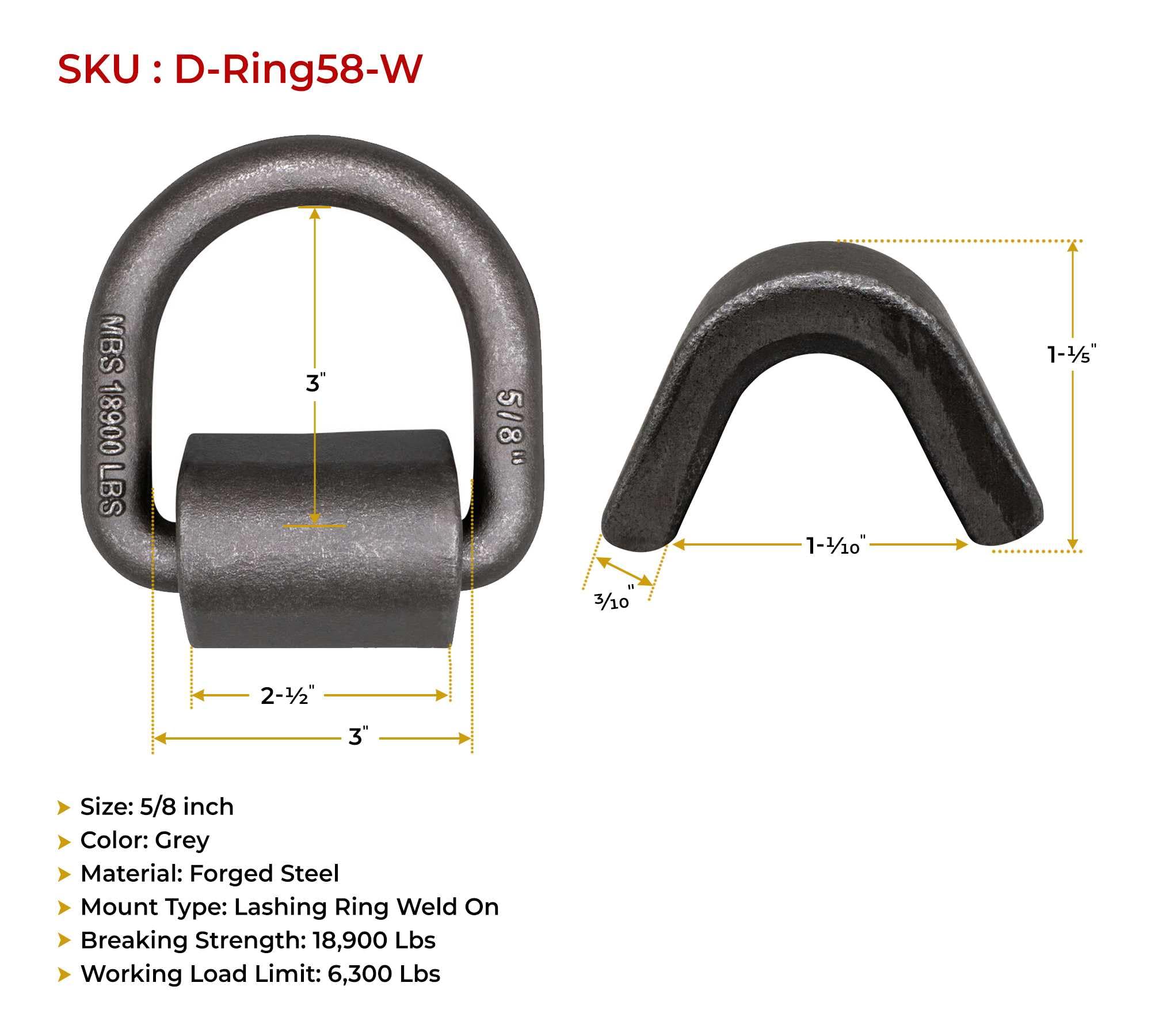 Mytee Products forged D-ring attachment point on a flatbed for heavy loads.