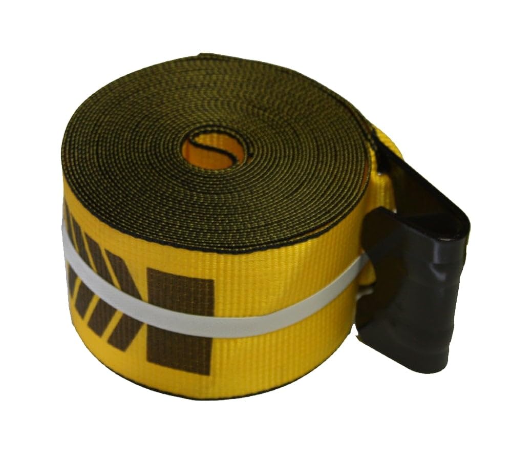 Mytee Products Kinedyne winch strap secure cargo on open trailers.