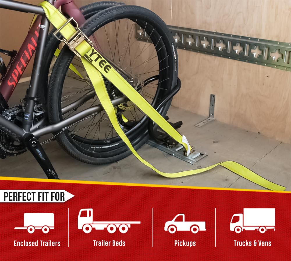 Trailer setup using E-Track system with Mytee wheel chock in use.