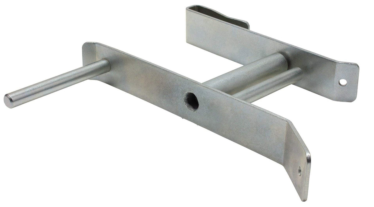 Mytee Products steel winch strap winder mounted on trailer side rail for easy storage.