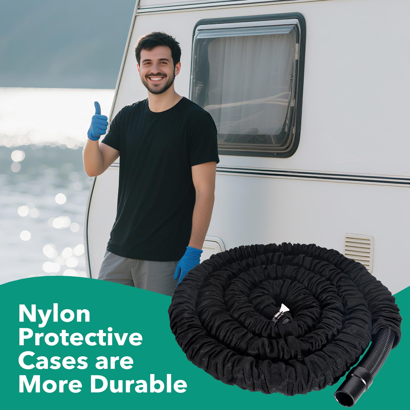 MytheeTale nylon protective sleeve shields the hose for longer life.