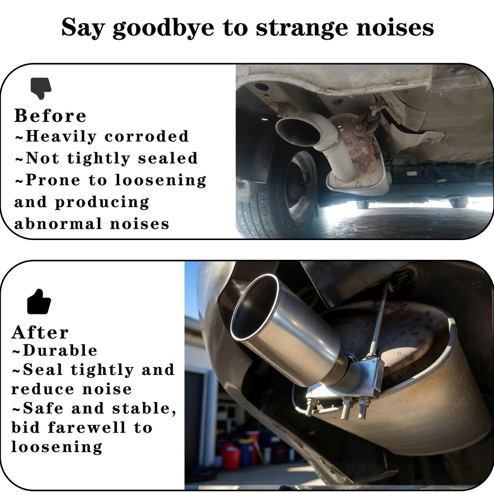 Myzpahn 360-degree clamp design provides even pressure around the tailpipe.
