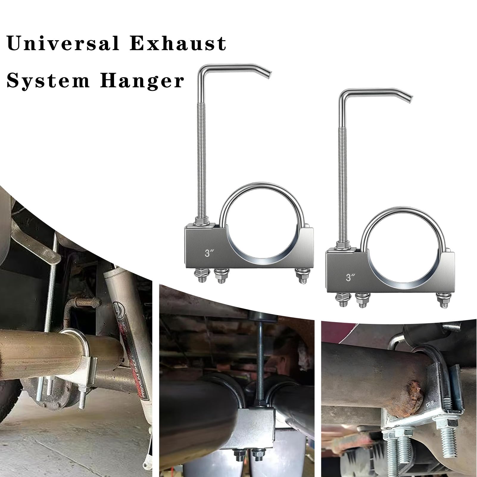 Myzpahn adjustable exhaust hanger installation step demonstrates easy bolt-on setup.