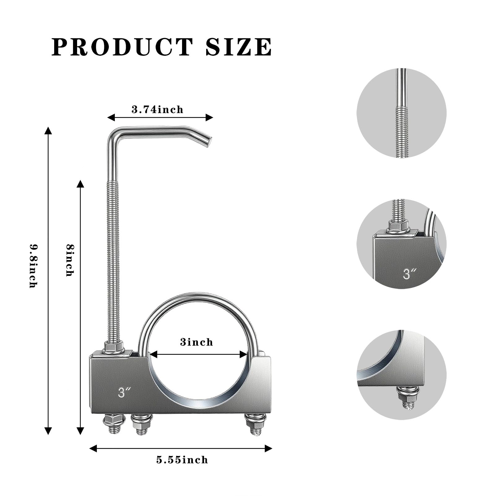 Myzpahn universal 3in exhaust clamp and hanger assembly for cars and trucks.