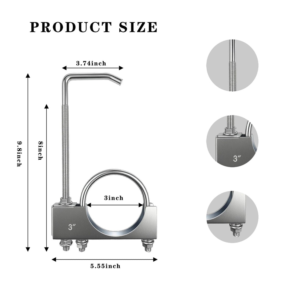 Myzpahn universal 3in exhaust clamp and hanger assembly for cars and trucks.