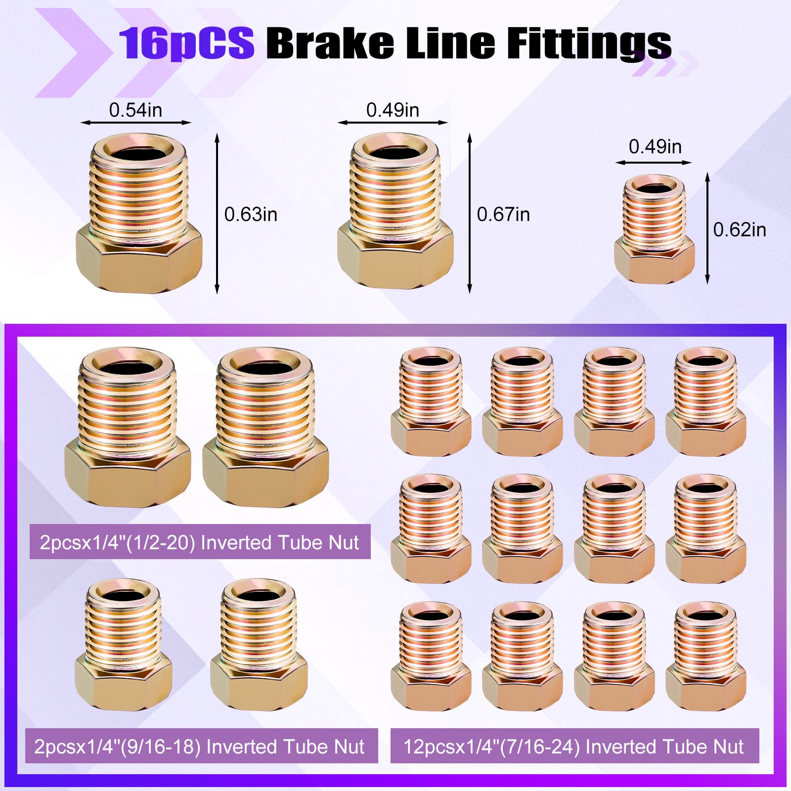 mznowsea inverted flare nuts 16pcs visible for secure brake and transmission connections