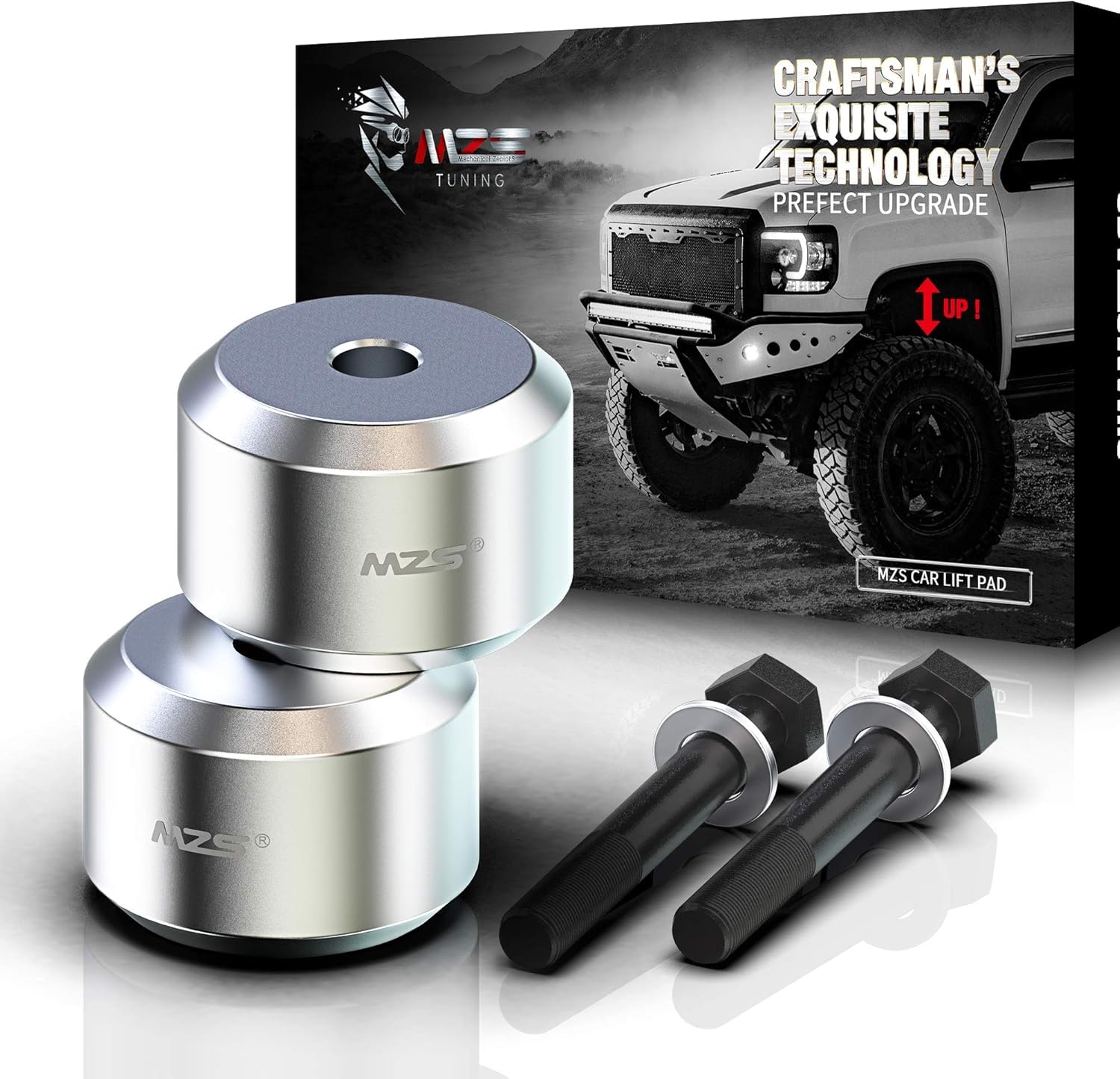 MZS 2.5-inch front leveling kit assembly shown on F-250/F-350 for quick bolt-on fit