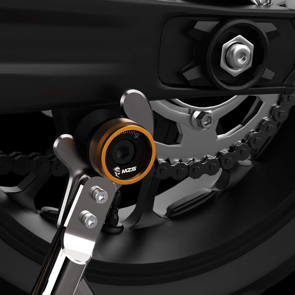 MZS 6MM swingarm spools on-bike installation for secure mounting.