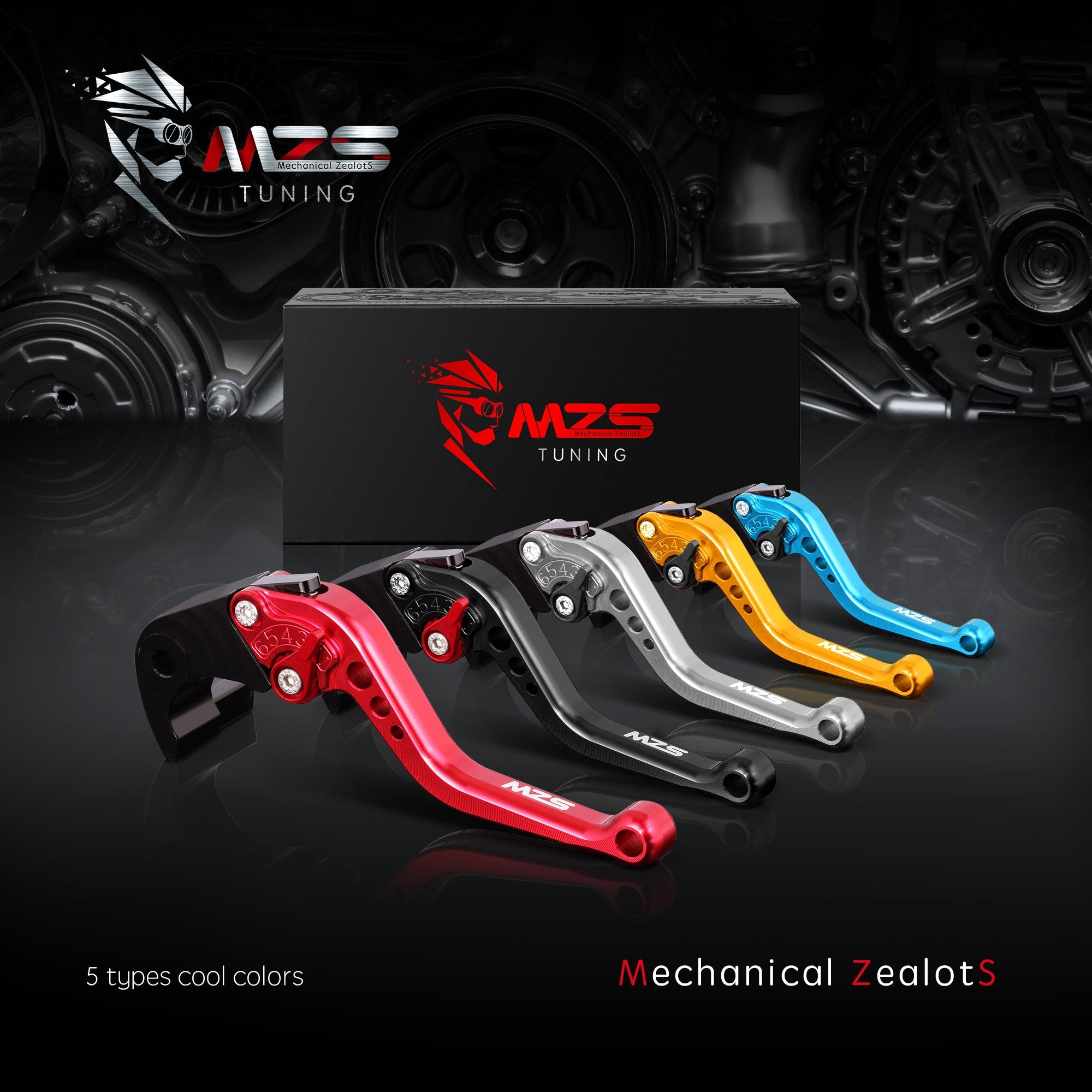 MZS CNC billet aluminum lever with black finish offers lightweight strength.