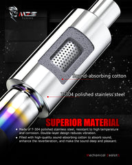 MZS exhaust muffler showing 2-inch inlet and 3-inch outlet for universal fit.