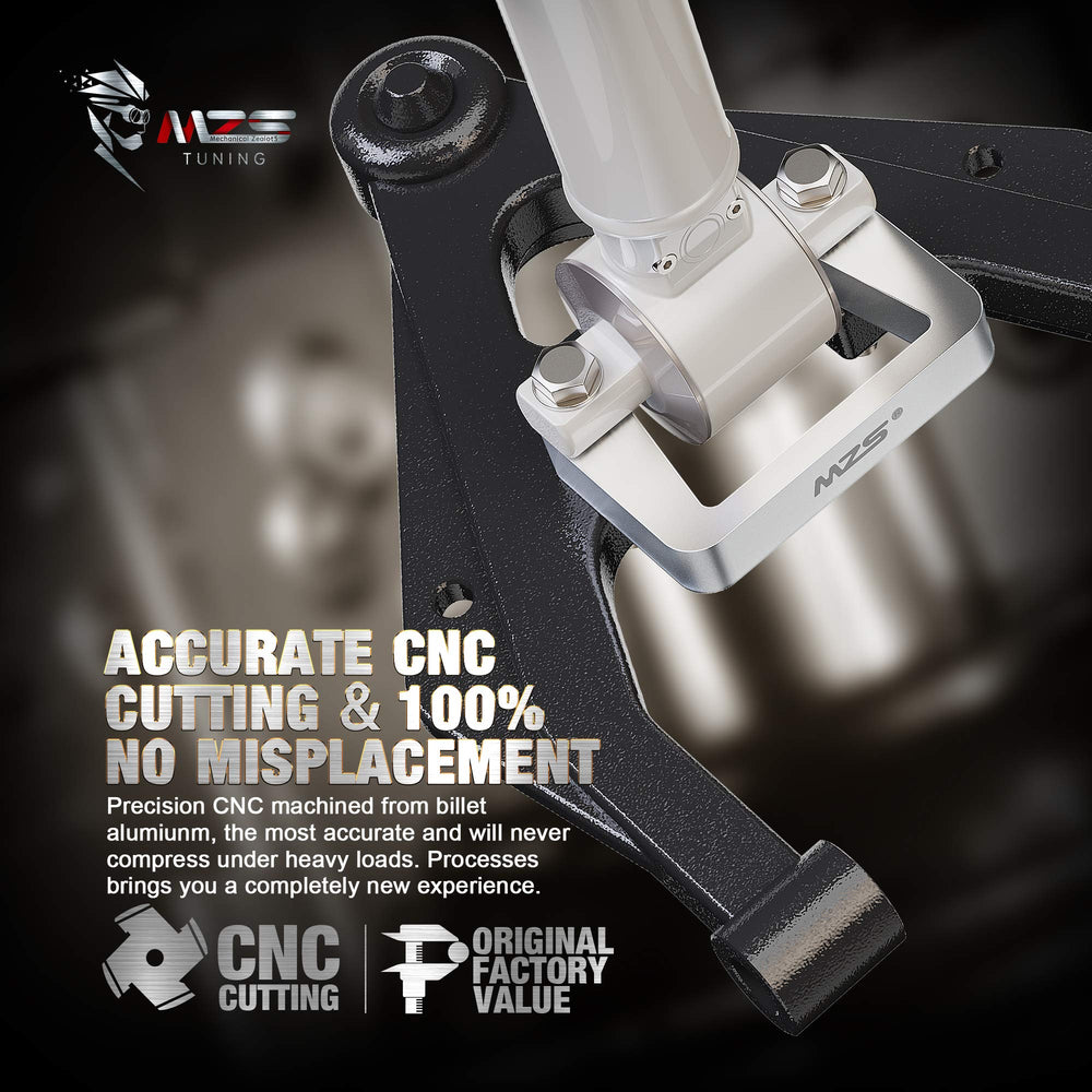 MZS billet-aluminum spacers highlight precision machining and rust resistance.
