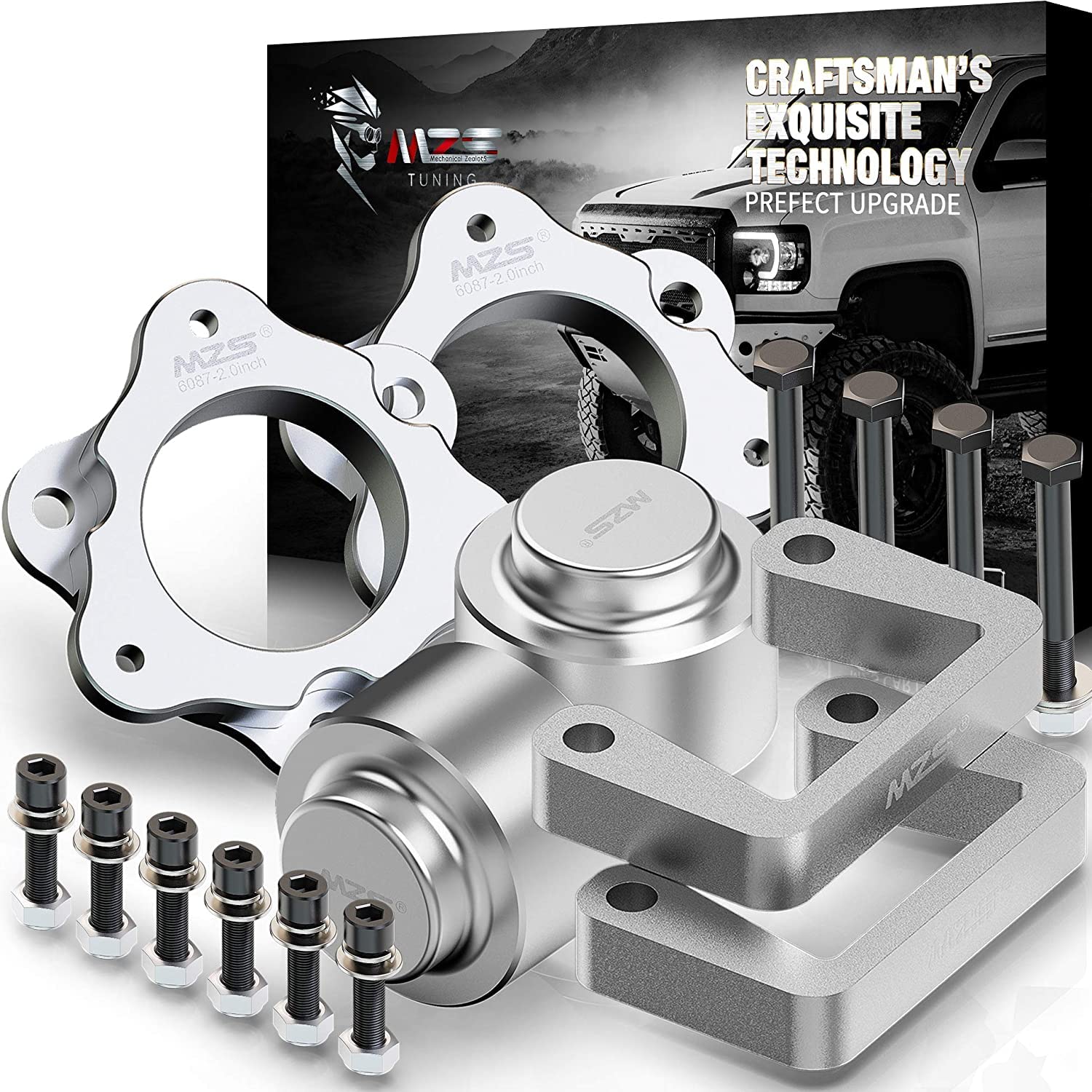 MZS leveling kit front spacer assembly shows balanced stance and added ground clearance.