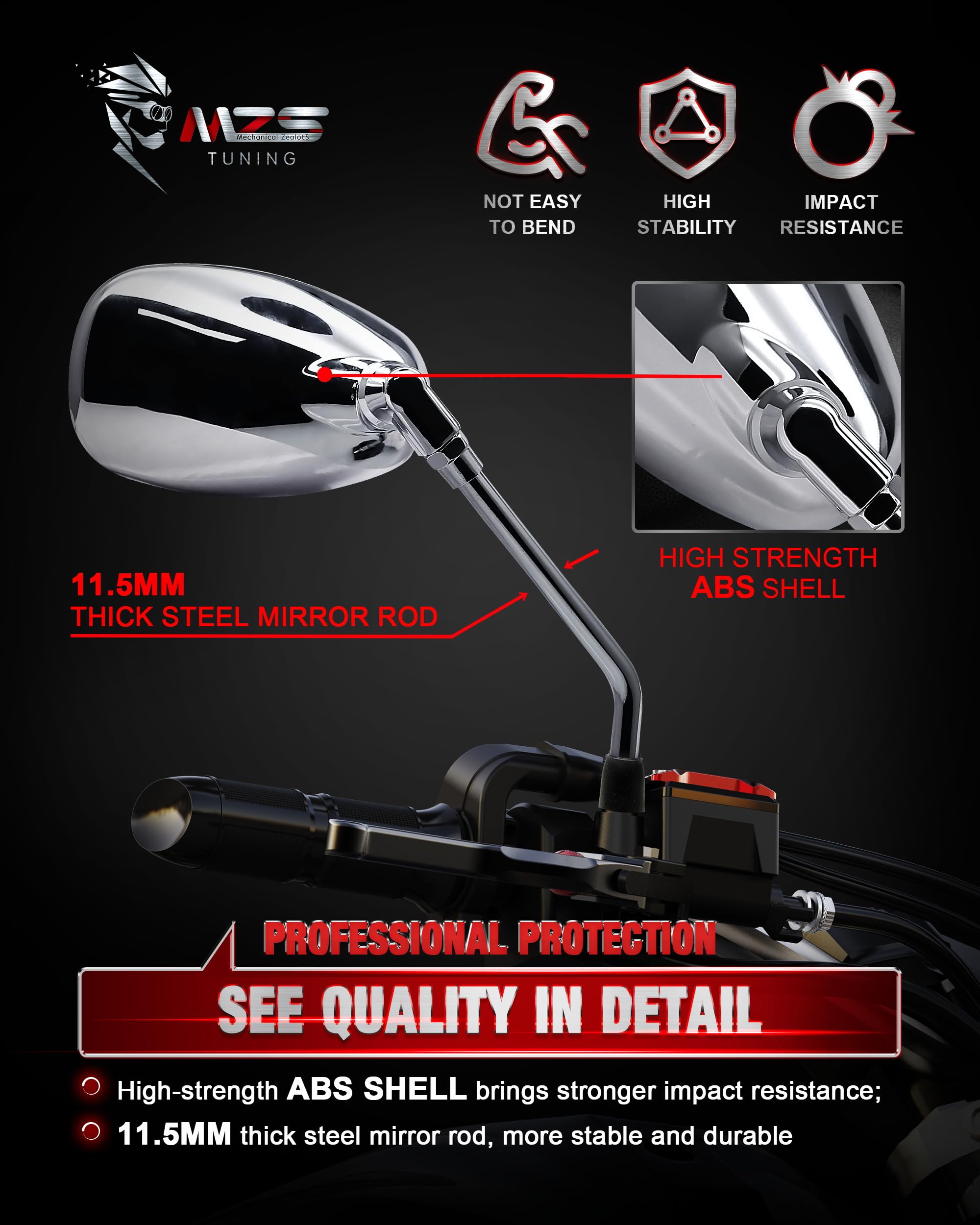 MZS convex HD glass provides wide, clear vision day and night