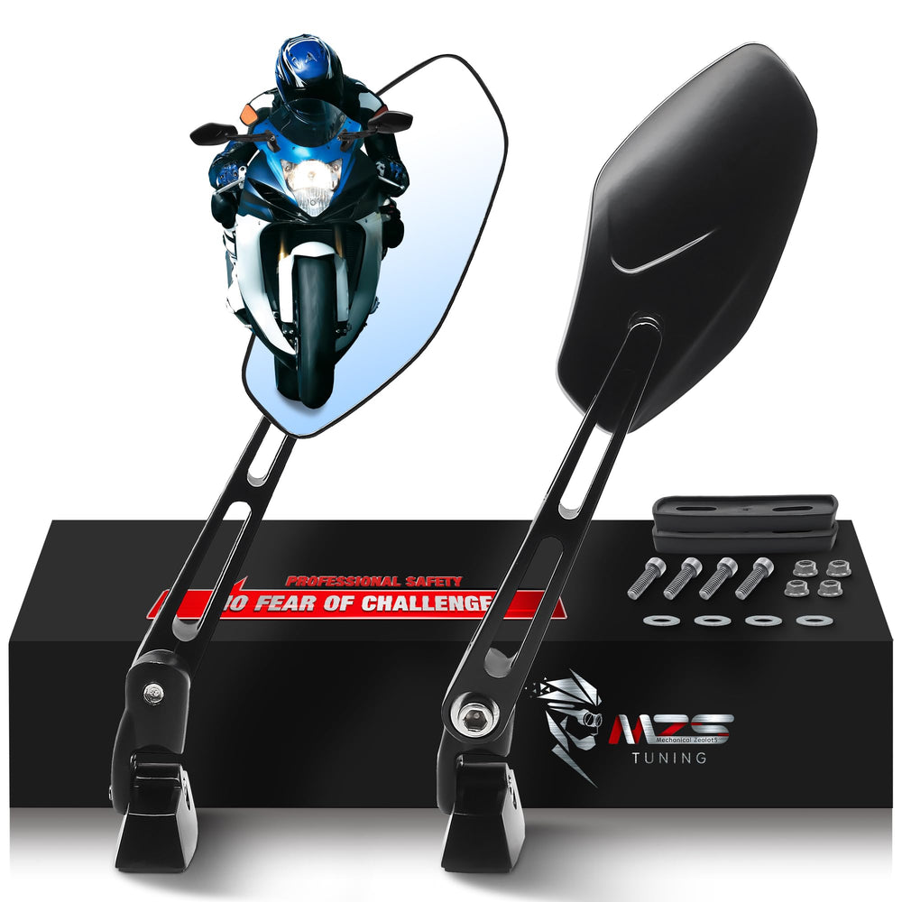 MZS Racing mirrors offering wide-fit compatibility for multiple sport bikes and models