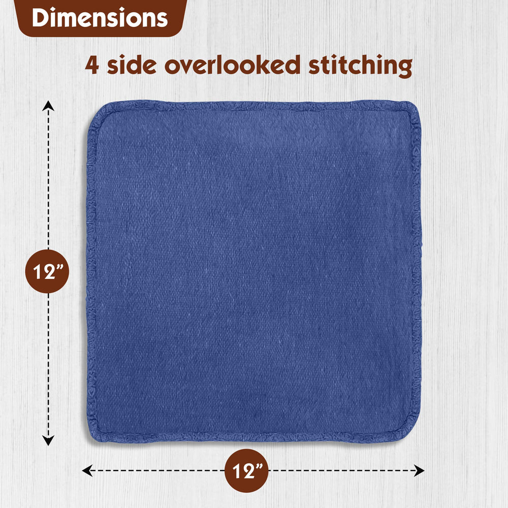Nabob Wipers 14x14 blue towels showing reinforced stitching for durability.