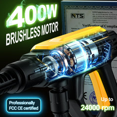 NACATIN brushless motor close-up highlighting efficiency and quiet operation