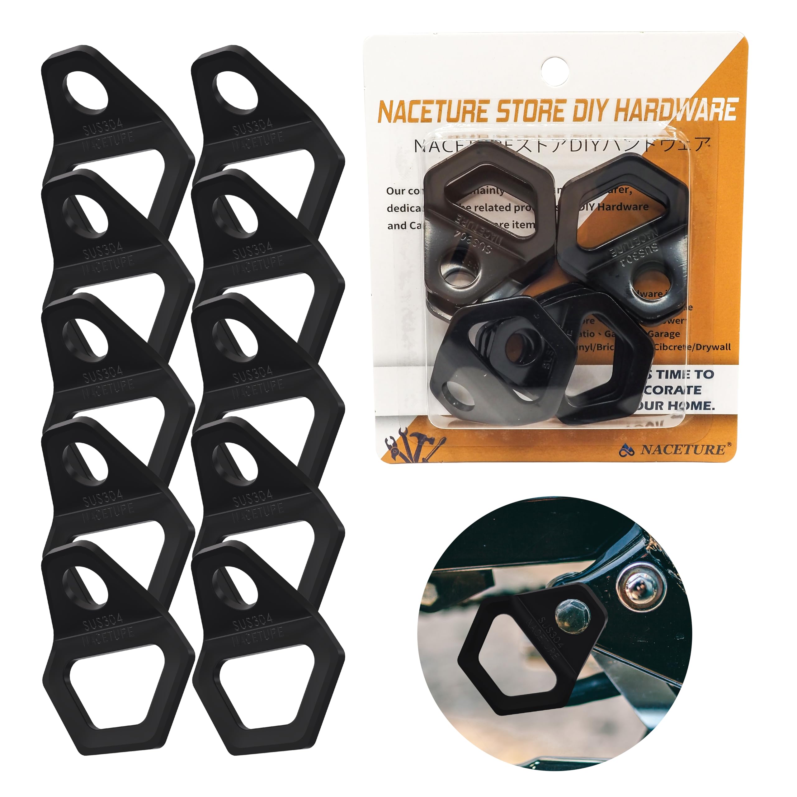 NACETURE motorcycle tie-down anchor hook 10-pack secures bikes quickly on trails.