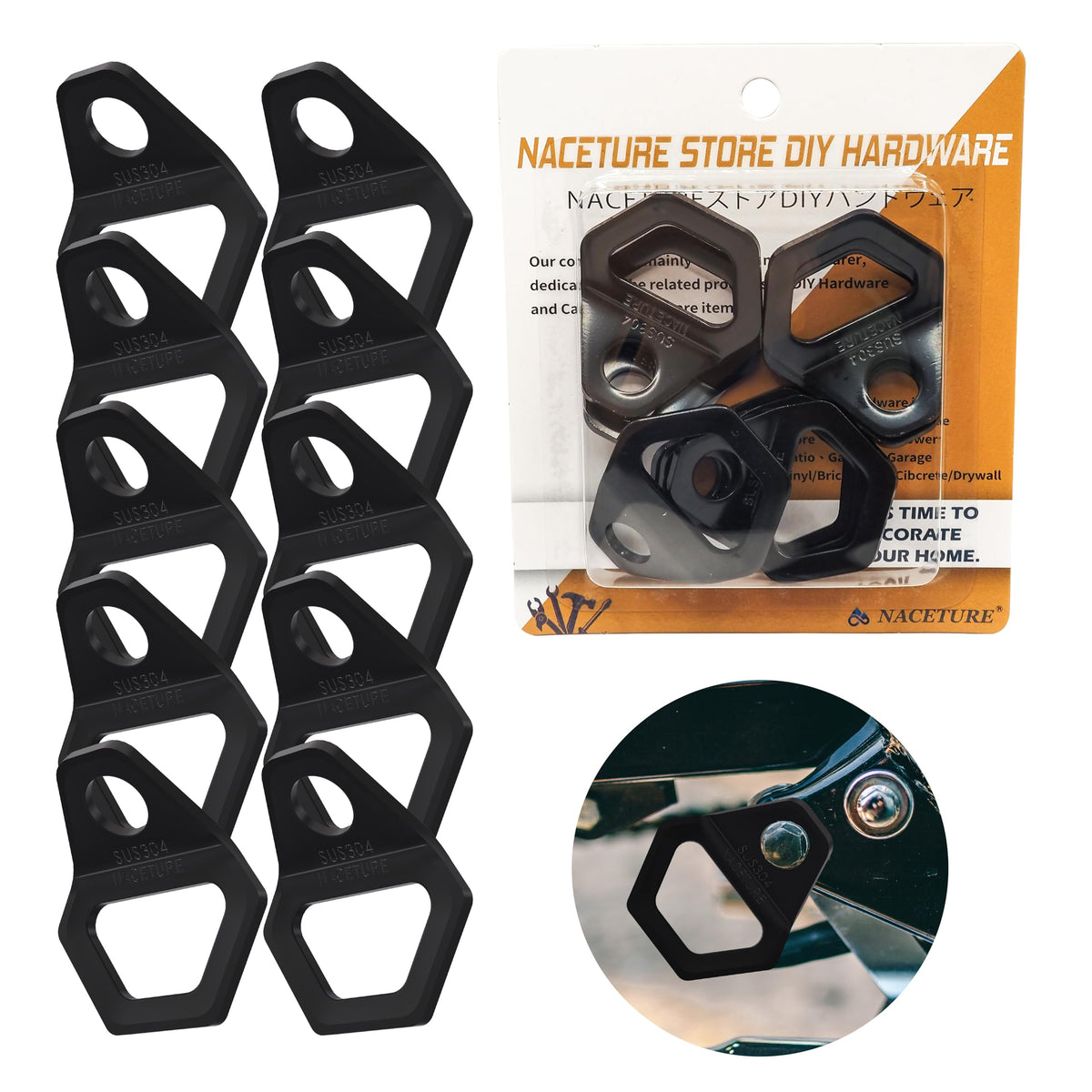 NACETURE motorcycle tie-down anchor hook 10-pack secures bikes quickly on trails.