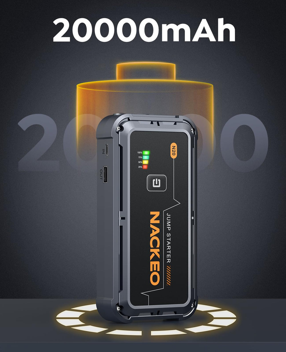 NACKEO jump starter cables storage demonstrating quick organization for jumps