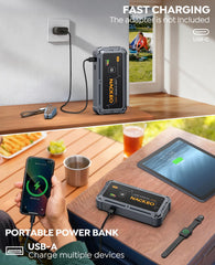 NACKEO jump starter LED flashlight in use for camping or roadside tasks