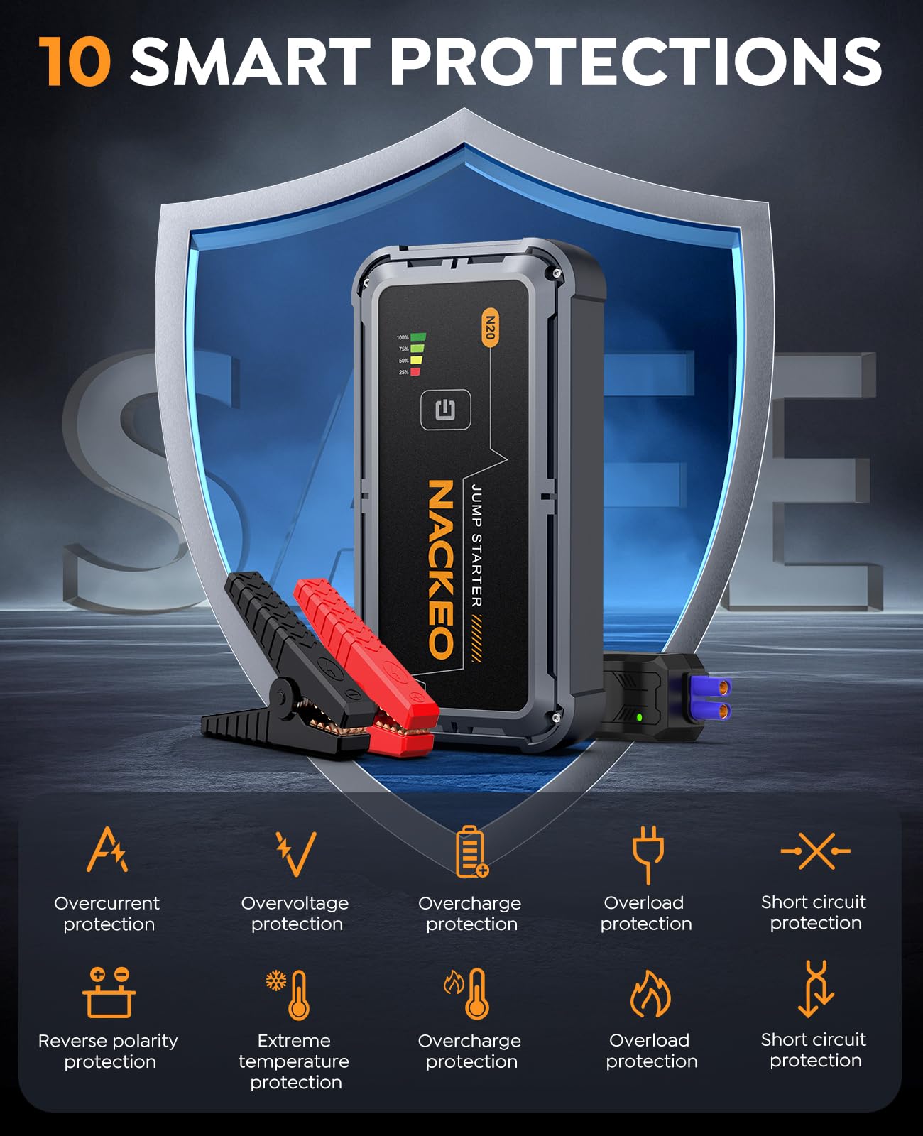 NACKEO storage case keeping the jump pack organized for travel