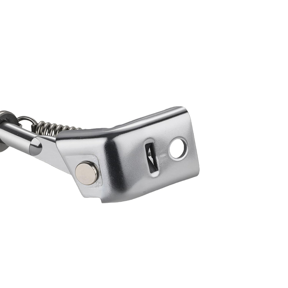 NACORE MX350 kickstand detail emphasizing carbon steel springs for fatigue resistance.