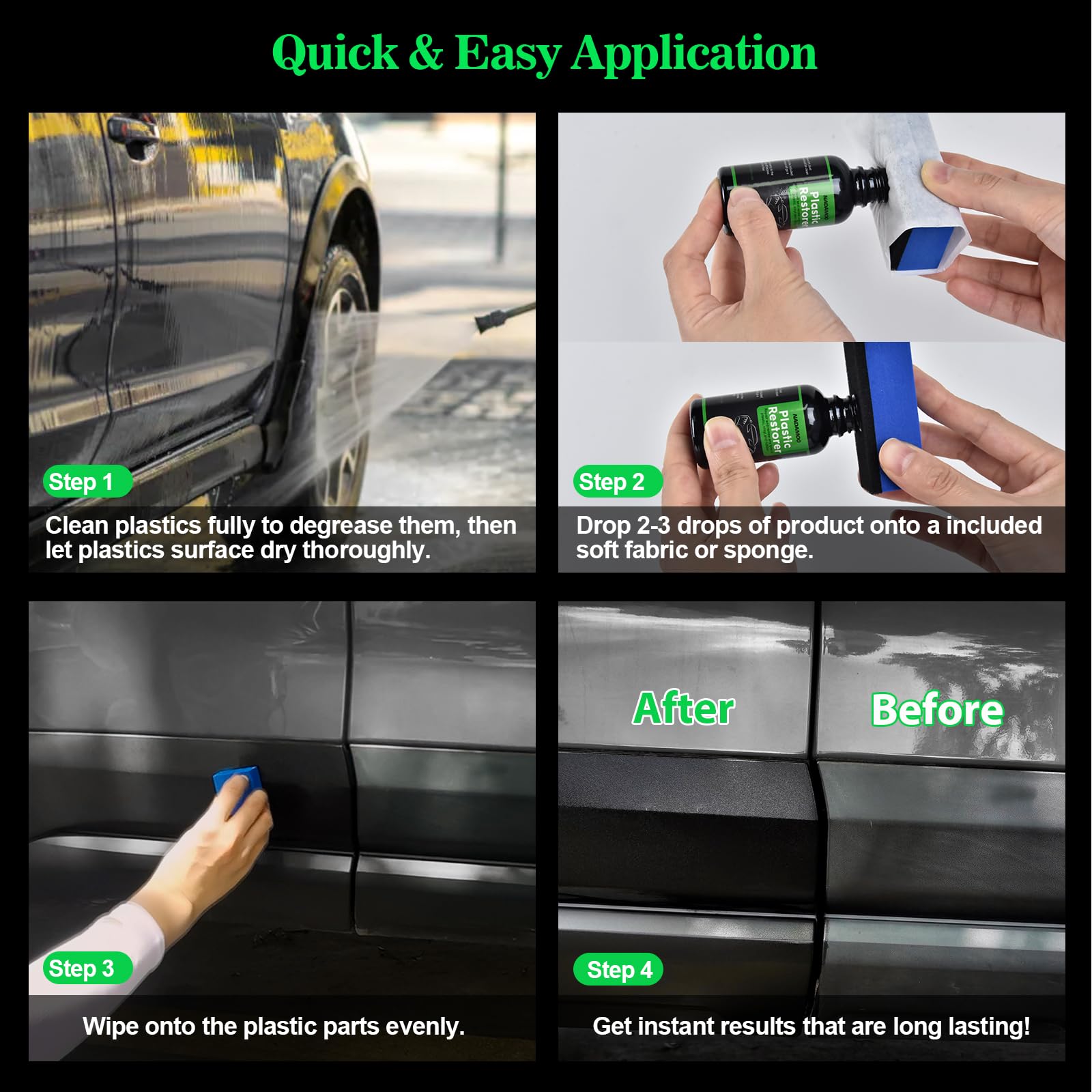 NADAMOO Plastic Restorer window-trim shine after application.