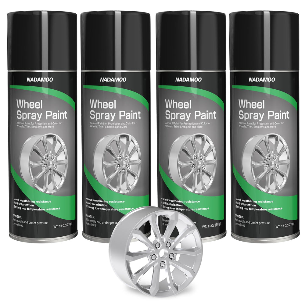 NADAMOO wheel spray paint in silver applying on rims for a refreshed look