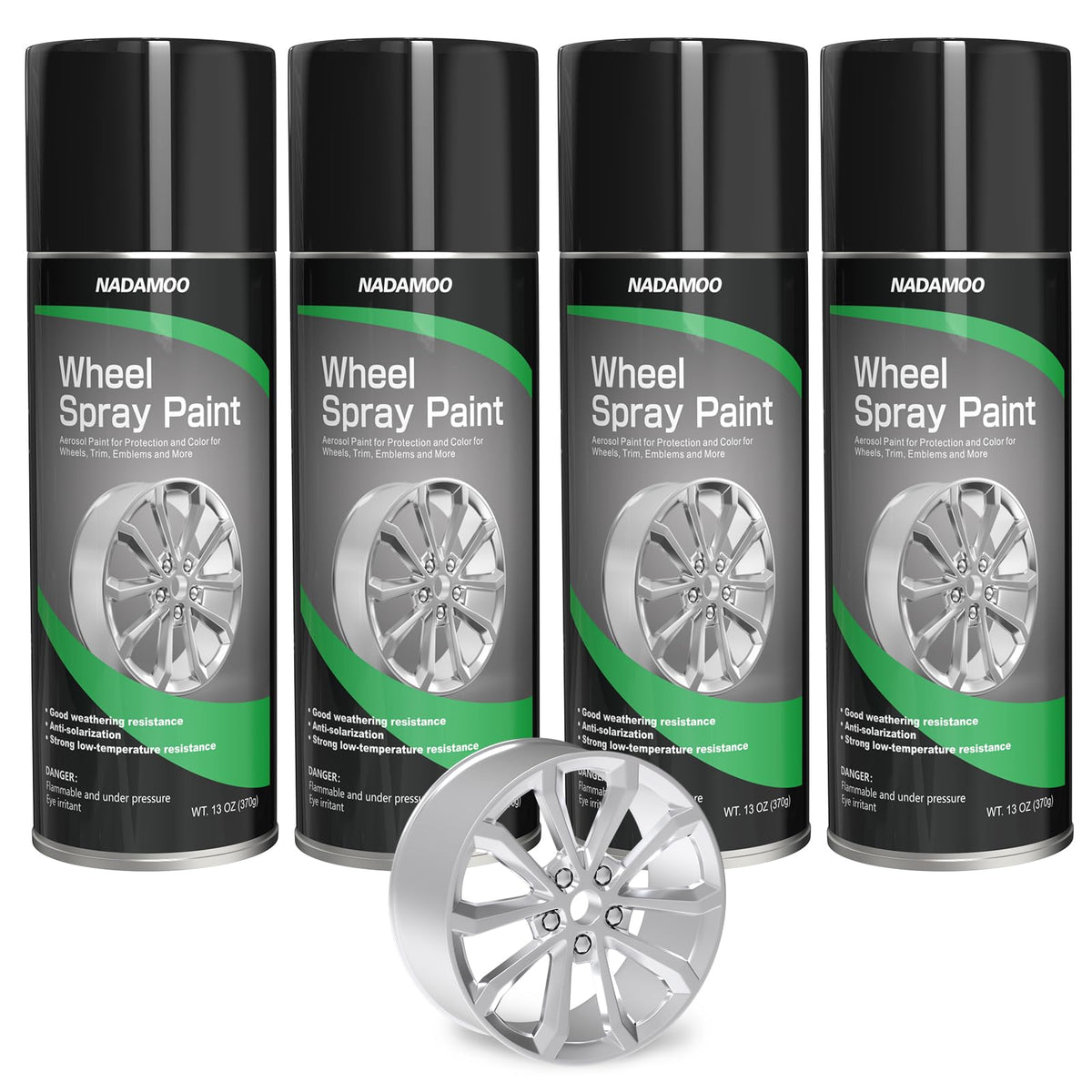 NADAMOO wheel spray paint in silver applying on rims for a refreshed look