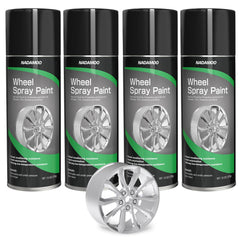 NADAMOO wheel spray paint in silver applying on rims for a refreshed look