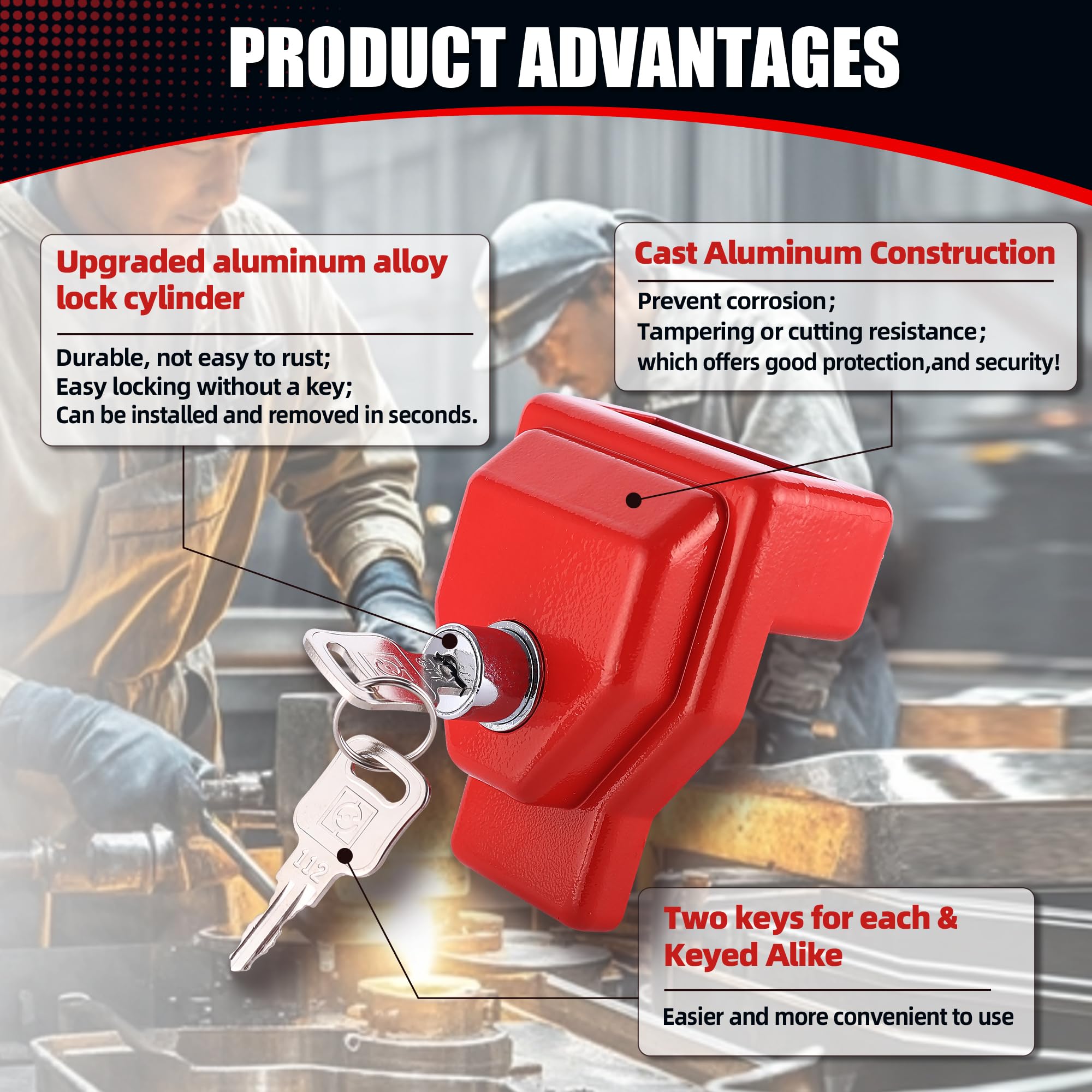 NAKANeko Glad Hand Lock in-use red on trailer, immobilizing during loading.