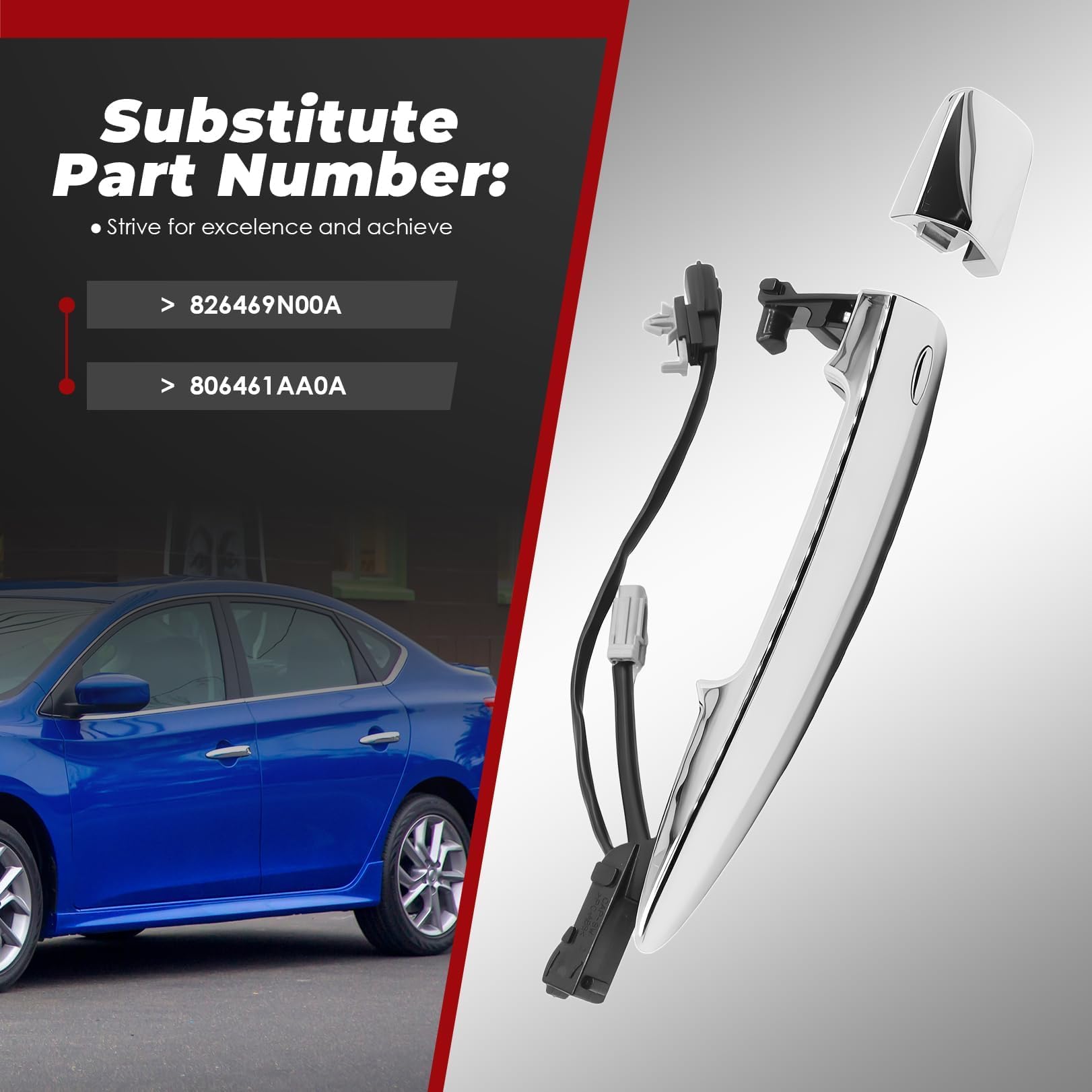 Nakkaa exterior door handle front-right for Leaf S 2013-2014; chrome detail.