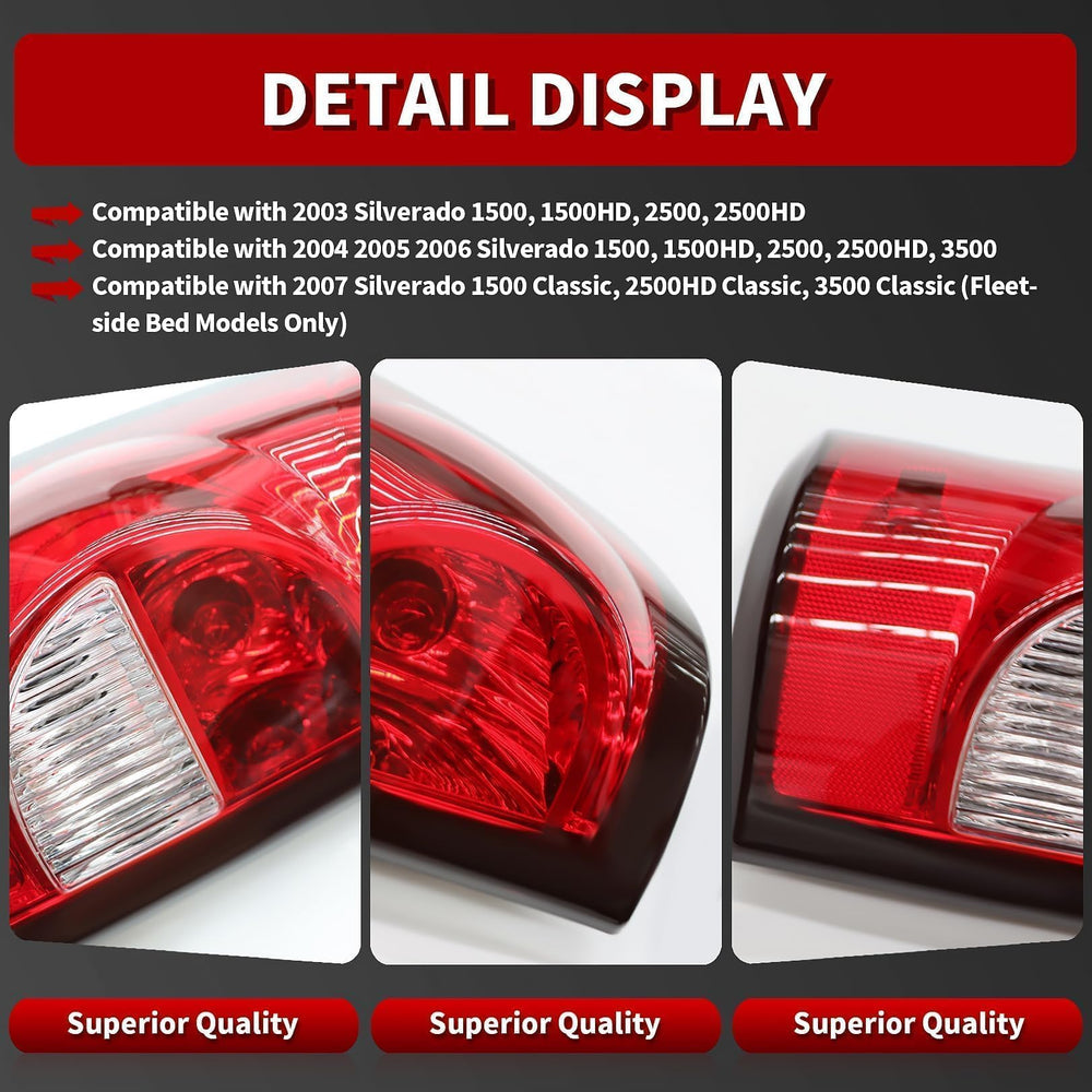 Nakkaa Silverado tail light assembly for 2003-2006, bright red brake lamps.