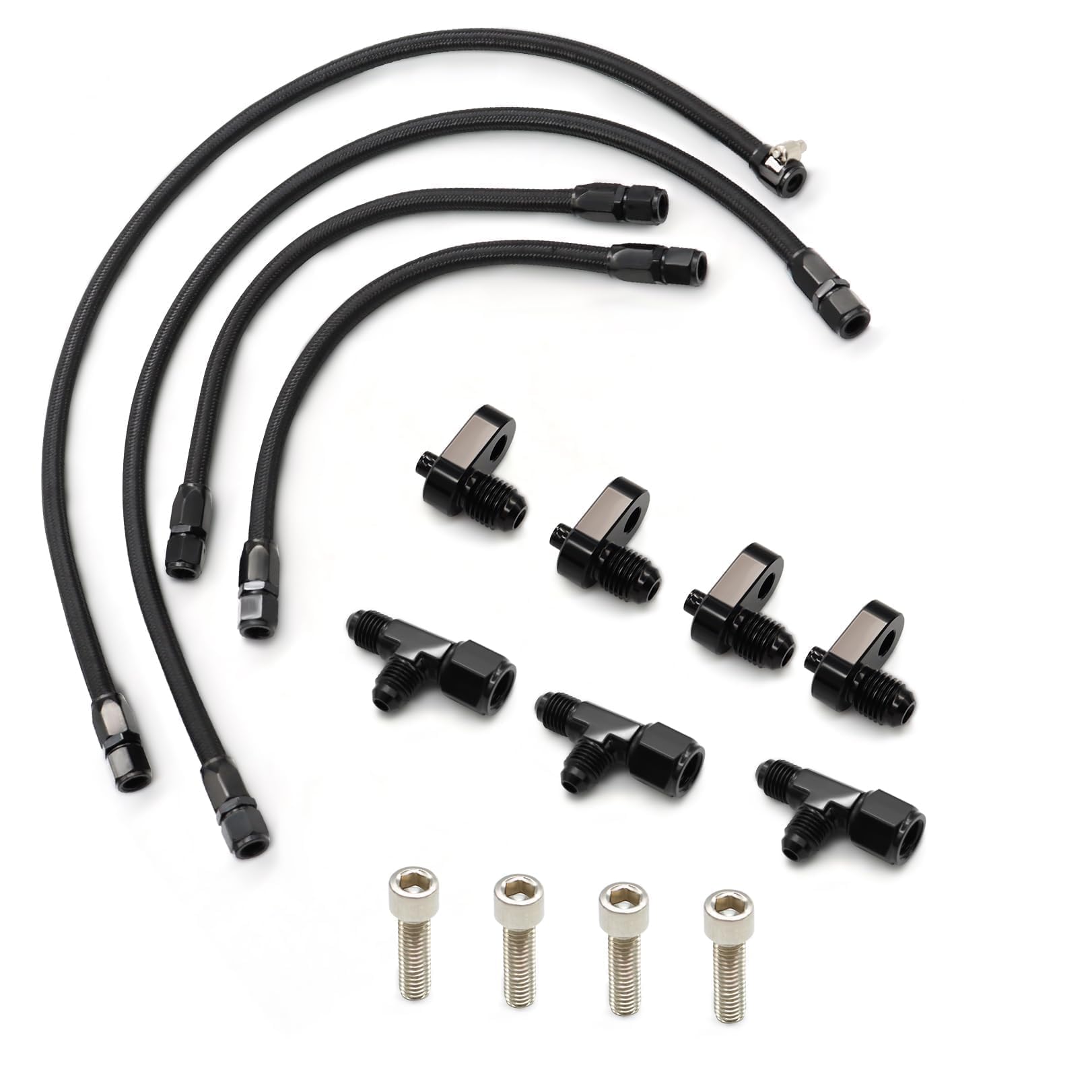 Nakkaa Steam Vent Hose Kit 4AN front view with robust braided hoses for LS engine cooling