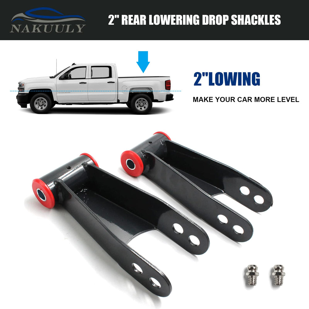 Nakuuly 2in rear drop shackle kit rust-resistant coating for long-lasting performance.