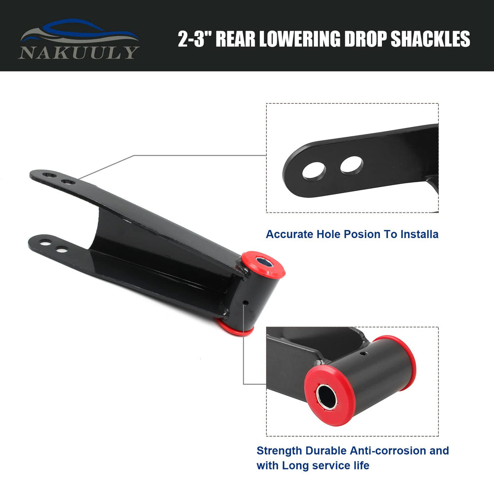 Nakuuly Chevy Silverado 2500HD rear shackle kit enhances rear stability under heavy load