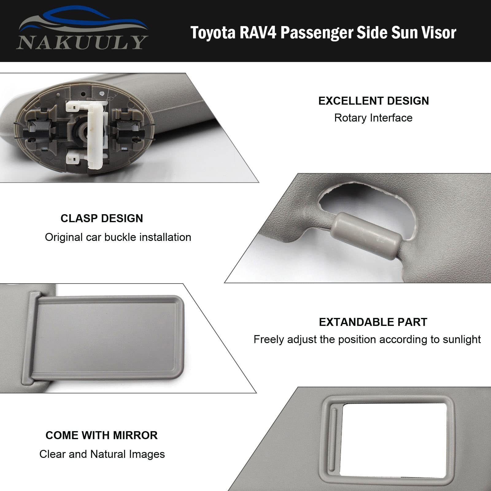 Nakuuly driver side sun visor installation steps in gray